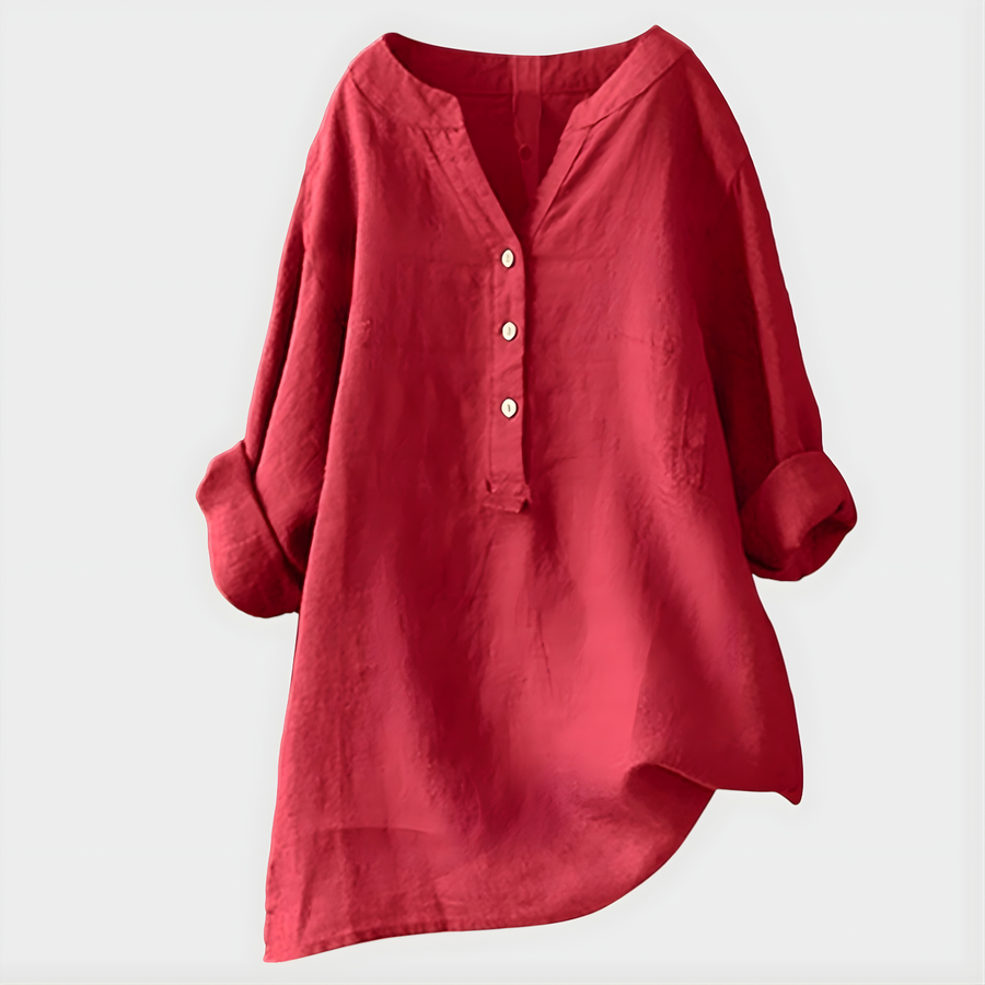 Veronica | Elegant Cotton-Linen V-Neck Blouse