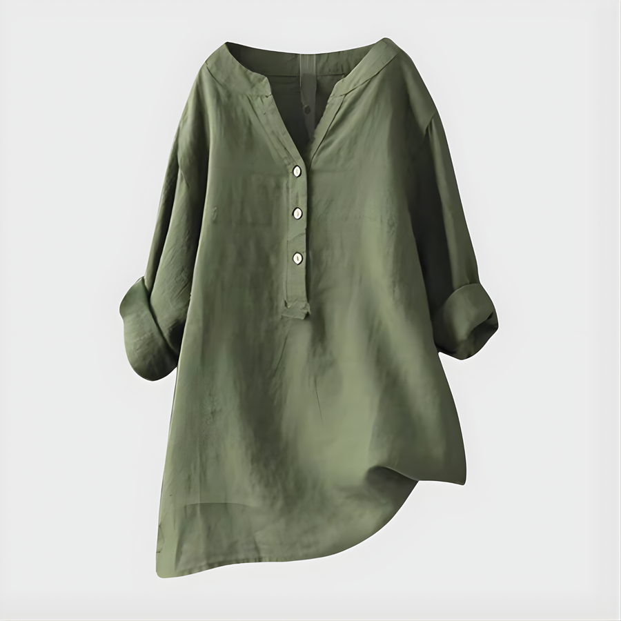 Veronica | Elegant Cotton-Linen V-Neck Blouse