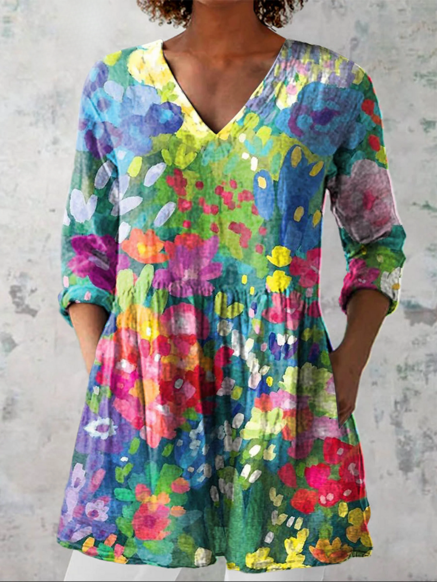 Maelle | Long Blouse with V-Neck