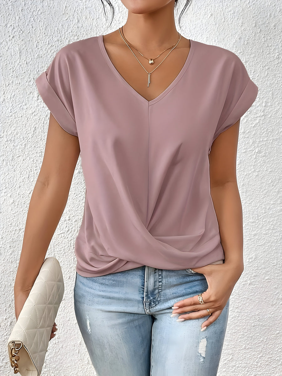 MEIKA™ – Classic Twist Detail V-Neck Top