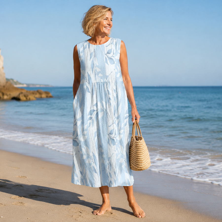 Ivy | Midi Dress with Leaf Print